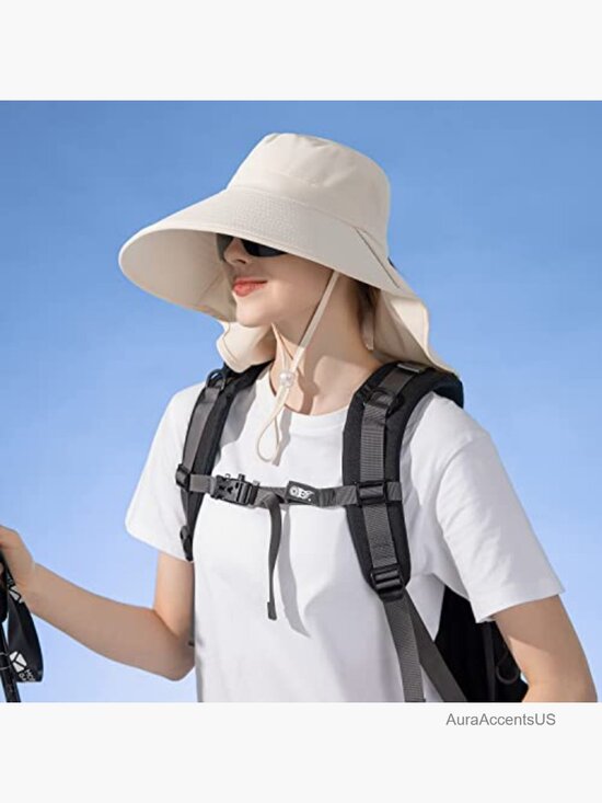 Men Women Wide Brim Sun Hat UPF 50+ with Neck Flap, Packable Fishing Cap main image 6